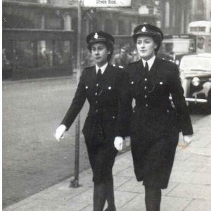 black and white image of two Birmingham City Police Women in the 1950s
