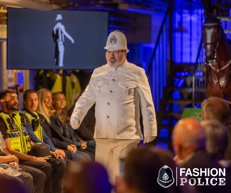 volunteer modelling all white traffic officer uniform