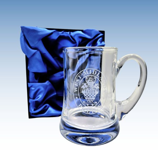 WMP Crest Glass Tankard - with presentation case